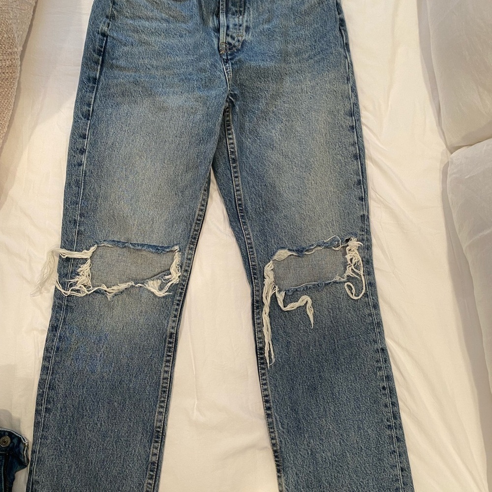 Topshop High Waisted Distressed Blue Jeans - Picture 3 of 9